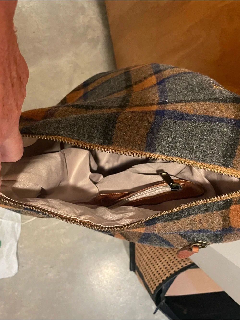 Plaid Wool and Leather Women’s Italian made Backpack - Gray & Brown